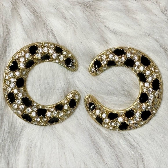 Vintage Rhinestone Crystal and Black Enamel Earrings - Picture 9 of 17